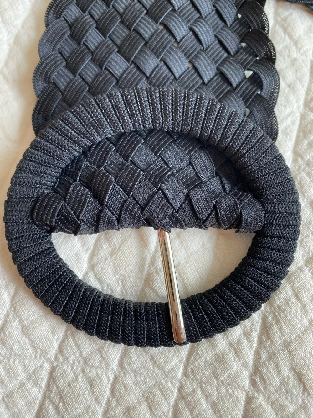 Black Woven Braided Elastic Wide Belt Stretchy Festival Boho Y2K Retro L/XL